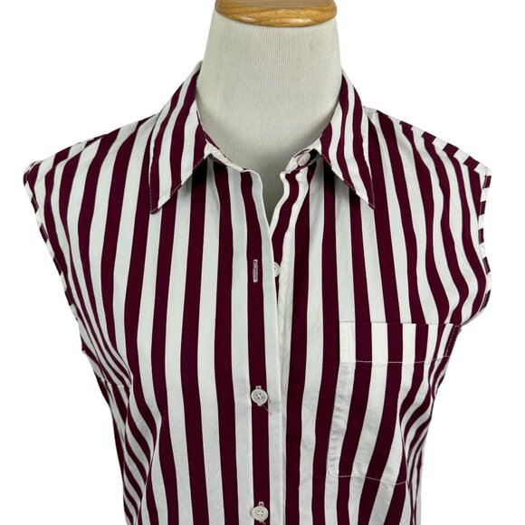 Lafayette 148 Women's 8 Top Sleeveless Button-Up Shirt Vertical Stripe Pocket - Picture 6 of 11